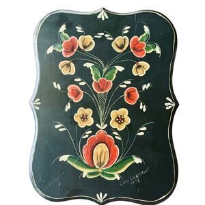 Scandinavian Rosemaling Art Plaque – 1978 Carl Gehrkeuit – Vintage Wall Decor